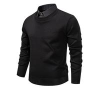 Generisch Pullover pour hommes avec col chemise intégré - Pull en maille fine 2-en-1 pour un look superposé élégant | Haut business-casual pour le bureau et les loisirs, M