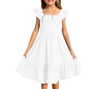 Generisch Punk Pantalons smockés Robe d'été sans manches avec poches O Fille, Blanc., 5-6 ans