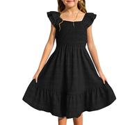 Generisch Punk Pantalons smockés Robe d'été sans manches avec poches O Fille, Noir , 11-12 ans