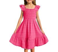 Generisch Punk Pantalons smockés Robe d'été sans manches avec poches O Fille, Rose, 5-6 ans