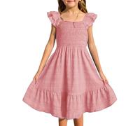 Generisch Punk Pantalons smockés Robe d'été sans manches avec poches O Fille, Rose, 9-10 ans