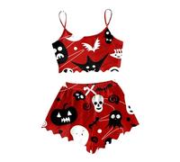 Generisch Pyjama 2 pièces pour femme - Vêtement de nuit d'été sexy - Vêtement de nuit court - Sans manches - Nuisette - Cami - Vêtement de détente - Couleur unie, Pyjama B4 rouge, XXL