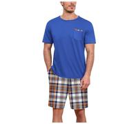 Generisch Pyjama 2 pièces pour homme - Court - À carreaux - T-shirt d'été à manches courtes et short - Tailles S à 3XL, A orange., L