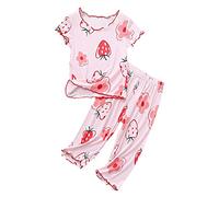 Generisch Pyjama 92 pyjamas motif fraise bois oreille manches courtes ensemble vêtements climatisation vêtements pyjama bébé 50 filles, Rose, 110