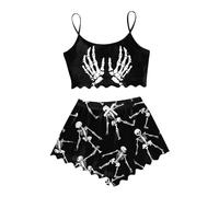 Generisch Pyjama à carreaux pour femmes, décoration d'intérieur décontractée, impression d'Halloween, vêtements d'intérieur confortables pour personnes âgées, Noir3, XXL