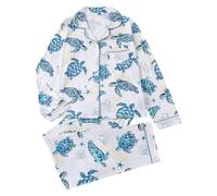 Generisch Pyjama à manches longues avec col imprimé, pantalon long comme vêtement de détente pour femme, Blanc., M