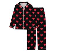 Generisch Pyjama à manches longues pour femme avec motif cœur pour la Saint-Valentin, Noir , XL