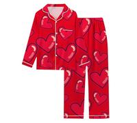 Generisch Pyjama à manches longues pour femme avec motif cœur pour la Saint-Valentin, rouge, L