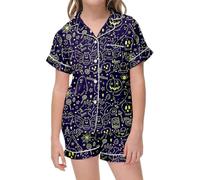 Generisch Pyjama court 2 pièces en coton Licorne Dino Chat Princesse Lapin Pyjama Ensemble Vêtements d'été, Pyjama C4 violet foncé, 10-11 ans