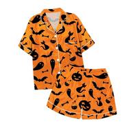 Generisch Pyjama court - T-shirt et short - Pantalon de pyjama décontracté - Hiver - Cadeau de Noël - Pantalon de pyjama, Pyjama C1-orange1, 10-11 ans