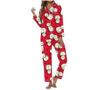Generisch Pyjama de Noël pour femme - Motifs drôles de bonhomme de neige - Deux pièces - Combinaison d'intérieur - Manches longues - Drôle - Pyjama de Noël léger et doux pour la peau - Pyjama pour les