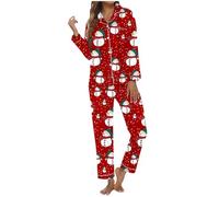 Generisch Pyjama de Noël pour femme - Motifs drôles de bonhomme de neige - Deux pièces - Combinaison d'intérieur - Manches longues - Drôle - Pyjama de Noël léger et doux pour la peau - Pyjama pour les