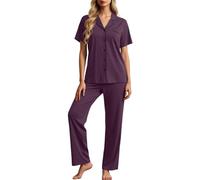 Generisch Pyjama d'été à manches courtes avec col boutonné comme vêtement de nuit confortable en deux pièces pour femme, lilas, M