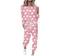 Generisch Pyjama deux pièces à manches longues comme vêtement de détente confortable Vêtements de nuit doux pour la détente nuits confortables Ensemble de pyjama pour femme avec design imprimé, Rose