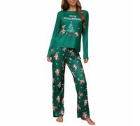 Generisch Pyjama doux à manches longues avec imprimé festif de vacances pour une détente confortable et un détente confortable dans un rêve, vert, L