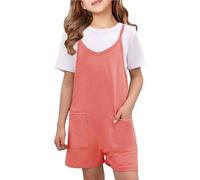 Generisch Pyjama en flanelle pour fille - Sans manches - Décontracté - Bretelles spaghetti - Short - Combinaison avec poches - Combinaison pour enfant - Grenouillère pour garçon, Rose, 7-8 ans