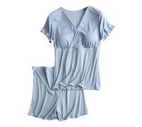Generisch Pyjama en satin doux et confortable pour femme - Ensemble pyjama de maternité pour les mères allaitantes - Vêtement de détente post-partum avec soutien-gorge intégré - Lingerie rouge, bleu