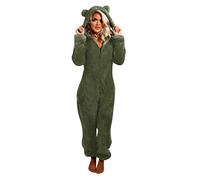 Generisch Pyjama en une pièce pour femmes en coton décontracté en molleton avec fermeture éclair, combinaison en peluche douce et duveteuse, vêtements d'intérieur, combinaison de détente, ensemble en