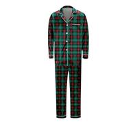 Generisch Pyjama familial tendance en satin doux avec motif à carreaux élégant comme vêtement de salon confortable pour les parents et les enfants, vert, XXL