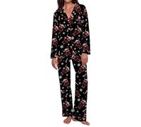 Generisch Pyjama Femme Coton Pyjama Haut à Manches Longues et Pantalon, Vêtements de Nuit Confortables, Tenue d'Intérieur Douce pour Les Vacances, Vêtements de Nuit Festifs, Confortable Deux Pièces