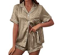 Generisch Pyjama Femme Satin Imprimé Vêtements de Maison pour Femmes Manches Courtes en Soie Comme Pyjama, Confortable Combinaison Femme Multicolore, k, XL