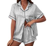 Generisch Pyjama Femme Satin Imprimé Vêtements de Maison pour Femmes, Manches Courtes, Soie Comme Pyjama, Confortable Combinaison Femme Multicolore, b, M