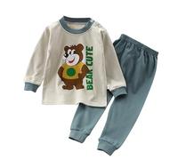 Generisch Pyjama Fille en Ensemble de Pyjama pour Petits Garçons et Filles Animaux Dinosaures Coton 2 Pièces Train Enfant Dessin Animé Vêtements de Nuit Hiver M Bleu, Vert foncé., 4-5 ans