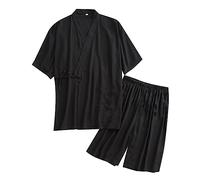 Generisch Pyjama Homme Pyjama Kimono Manches Courtes Shorts Pyjamas Grande Taille Hommes Été Fin Sweat Japonais Maison Porter, Noir , M