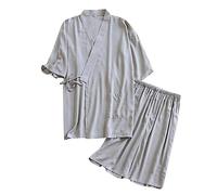 Generisch Pyjama Homme Pyjama Kimono Manches Courtes Shorts Pyjamas Grande Taille Hommes Été Fin Sweat Japonais Maison Porter, gris, M
