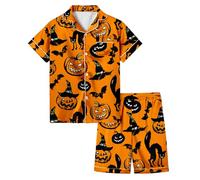 Generisch Pyjama Licorne Halloween Pyjama Respirant Été Manches Courtes Ensemble de Pyjama Court Satin Doux, Pyjama C8 orange, 10-11 ans