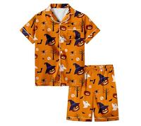 Generisch Pyjama Licorne Halloween Pyjama Respirant Été Manches Courtes Ensemble de Pyjama Court Satin Doux, Pyjama C6 - Orange, 10-11 ans