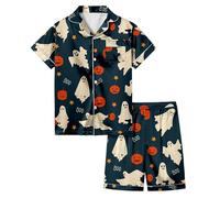 Generisch Pyjama Licorne Halloween Pyjama Respirant Été Manches Courtes Ensemble de Pyjama Court Satin Doux, Pyjama C7 bleu marine, 4-5 ans