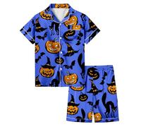 Generisch Pyjama Licorne Halloween Pyjama Respirant Été Manches Courtes Ensemble de Pyjama Court Satin Doux, Pyjama C4 bleu, 12-13 ans