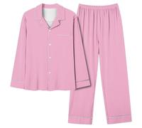 Generisch Pyjama long à boutons en bambou et viscose - Ensemble pyjama confortable - Vêtement de nuit confortable - Combinaison de maison - Deux pièces - Pour mariée - Doux - Pyjama, Rose clair, M