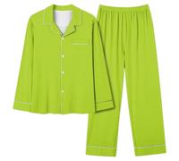 Generisch Pyjama long à boutons en bambou et viscose - Ensemble pyjama confortable - Vêtement de nuit confortable - Combinaison de maison - Deux pièces - Pour mariée - Doux - Pyjama, vert, S