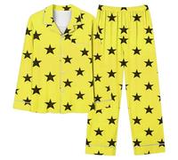 Generisch Pyjama long décontracté pour femme avec col en V, poche boutonnée, imprimé étoile, jaune, L