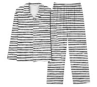 Generisch Pyjama long décontracté pour femme avec col en V, poche boutonnée, pantalon long, Noir , XL
