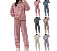 Generisch Pyjama long en polaire pour femme - Chaud - Pyjama d'hiver - Pyjama jacquard - Vêtement de nuit douillet - Couleur unie - Combinaison d'intérieur - 2 pièces - Pantalon de pyjama long - Haut