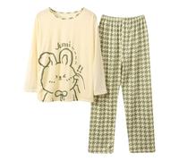 Generisch Pyjama long et confortable pour femme avec motif de dessin animé, vêtements de détente décontractés, vêtements de nuit confortables pour se détendre à la maison, vert, 5XL