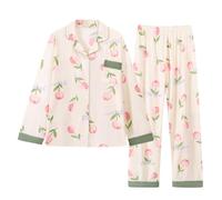 Generisch Pyjama long et grande taille pour femme - 2 pièces - Manches longues - Revers - Boutonnière - Coupe ample - Confortable - Pour l'automne, bleu ciel, L