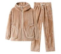 Generisch Pyjama long pour homme - Avec doublure en polaire - Pyjama chaud - Grande taille - Décontracté - Fermeture éclair confortable - En flanelle - Pour l'automne et l'hiver