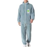 Generisch Pyjama long pour homme - Avec doublure en polaire - Pyjama chaud - Grande taille - Décontracté - Fermeture éclair confortable - En flanelle - Pour l'automne et l'hiver