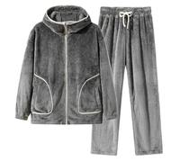 Generisch Pyjama long pour homme - Avec doublure en polaire - Pyjama chaud - Grande taille - Décontracté - Fermeture éclair confortable - En flanelle - Pour l'automne et l'hiver