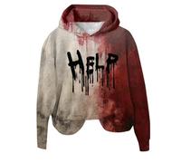 Generisch Pyjama moelleux pour femme - Hauts sanglants pour femmes avec des lettres amusantes - Vêtements d'Halloween sanglants - Pull à capuche d'éclaboussures de sang - Sweatshirt surdimensionné