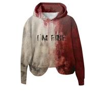 Generisch Pyjama moelleux pour femme - Hauts sanglants pour femmes avec des lettres amusantes - Vêtements d'Halloween sanglants - Pull à capuche d'éclaboussures de sang - Sweatshirt surdimensionné