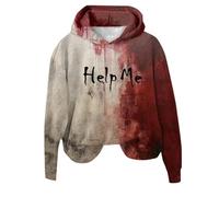 Generisch Pyjama moelleux pour femme - Hauts sanglants pour femmes avec des lettres amusantes - Vêtements d'Halloween sanglants - Pull à capuche d'éclaboussures de sang - Sweatshirt surdimensionné