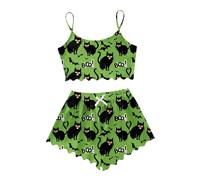 Generisch Pyjama noir sans manches pour femme Ensemble débardeur et short pour femme Vêtements d'intérieur décontractés Imprimé Halloween Vêtements de tous les jours confortables Mode de maternité