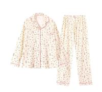 Generisch Pyjama pour femme à revers long - Ensemble pyjama pour femme - Boutonnière - Vêtement de nuit confortable - Deux pièces - Pantalon de pyjama - Automne - Hiver - Loungewear - Loungewear