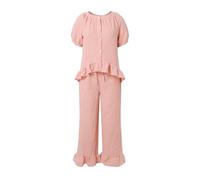 Generisch Pyjama pour femme avec carreaux vichy et volants - Ensemble de pyjama 2 pièces composé d'un chemisier à manches courtes et d'un pantalon - Vêtement de nuit romantique pour l'été, Style_w01