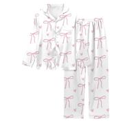 Generisch Pyjama pour femme avec motif nœud - Ensemble pyjama deux pièces - Chemise de nuit et pantalon de nuit - T-shirt à manches longues et pantalon de pyjama pour la Saint-Valentin - Vêtement de